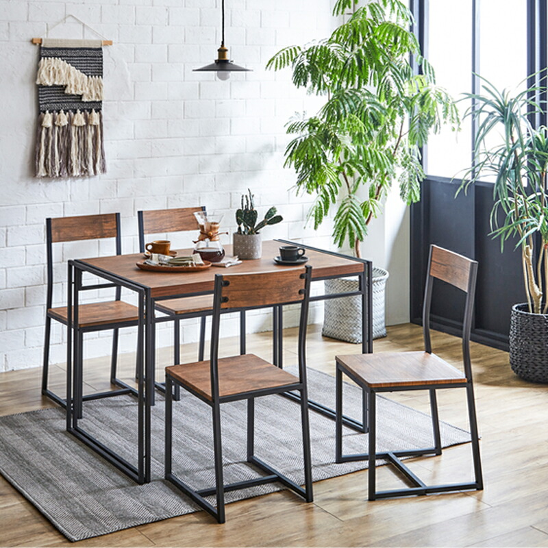 ダイニングテーブルセット ダイニングセット ダイニングテーブル5点セット 幅110cm 奥行き70cm 4人掛け 4人用 ブラウン 鉄脚 アイアン おしゃれ 大川家具 アウトレット価格