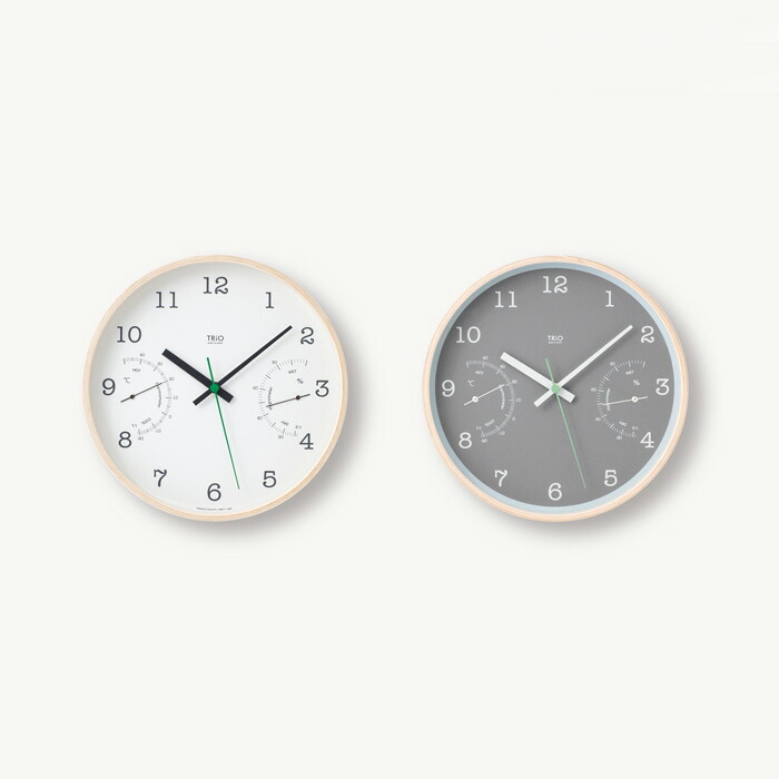 レビュー投稿で選べる特典 レムノス ラッピング 送料無料 Trio 日本製の上質なデザイナーズ時計 掛け時計 Lemnos おしゃれ 温 湿度計 レビュー投稿でアイススプーン 今治タオル 浴室用ブラシから選べる特典 トゥリオ 温湿度計 温度 湿度 掛け時計 時計