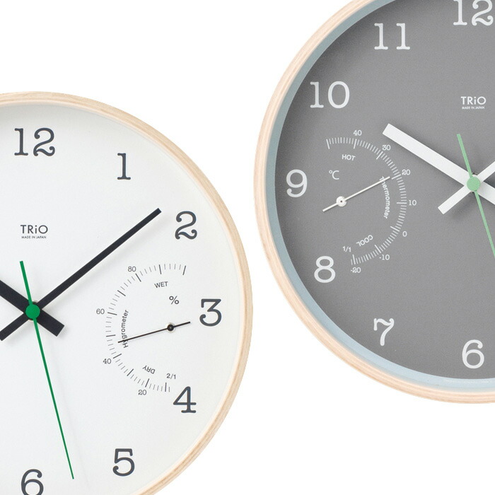 レビュー投稿で選べる特典 レムノス ラッピング 送料無料 Trio 日本製の上質なデザイナーズ時計 掛け時計 Lemnos おしゃれ 温 湿度計 レビュー投稿でアイススプーン 今治タオル 浴室用ブラシから選べる特典 トゥリオ 温湿度計 温度 湿度 掛け時計 時計