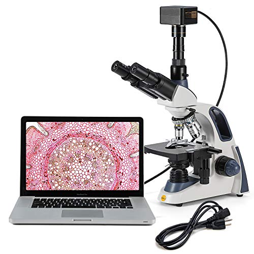 SWIFT 三眼生物顕微鏡 高性能3眼タイプ生物顕微鏡 最大2500X拡大 デジタルカメラ付 Swiftcam 500万画素 USB3.0 ジーデントップ式30度傾斜三眼鏡筒、1W LED照明 研究用、実験用生物顕微鏡、広視野接眼レンズ１０倍と２５倍、一体型XYステージ、アッベコンデンサー SW380T-SC50