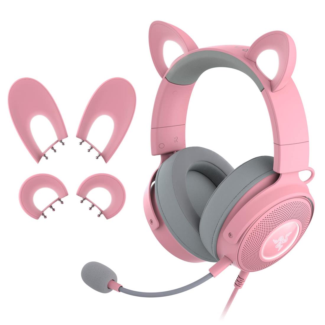 Razer レイザー Kraken Kitty V2 Pro Quartz Pink ネコ/クマ/ウサギのイヤーデザインに交換可能な有線 ゲーミングヘッドセット 4つのRazer Chroma RGB ゾーン 取り外し可能なRazer HyperClear カーディオイドマイク TriForceチタン 50mmドライバー クラーケン キティー ブイ|kai-shop 店