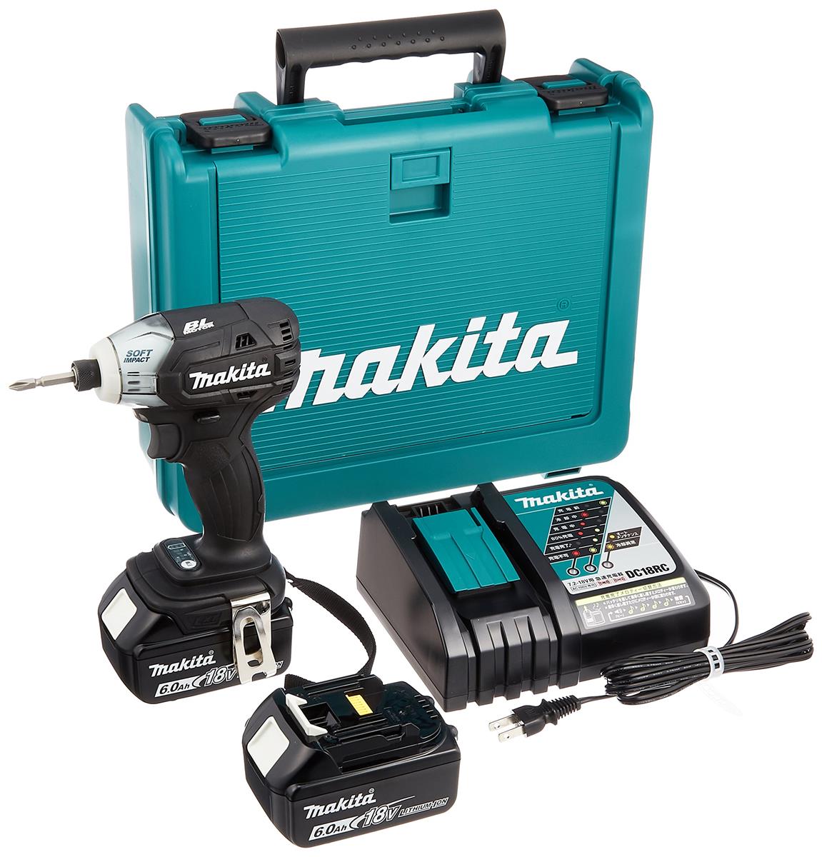 マキタ ソフトインパクトドライバTS141(18V)黒 トルク40Nm 6Ahバッテリ2本・申し受ける器付 TS141DRGXB