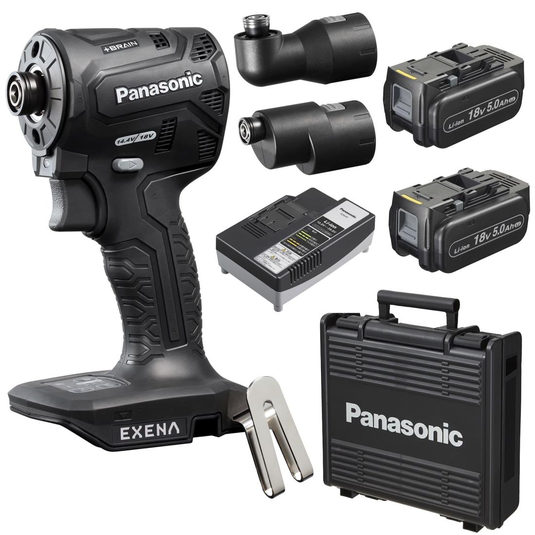 パナソニック 申し受ける差しひびき１番ウッド EXENA (18V 5.0Ah独居室容器に並べる×2個/申し受ける器/差し押さえ/可塑性物質容れもの付) デュアル(14.4V/18V相応う)+BRAIN 陰電子クラッチペダル積み上げる P続きもの EZ1PD1J18A1B 黒いこと