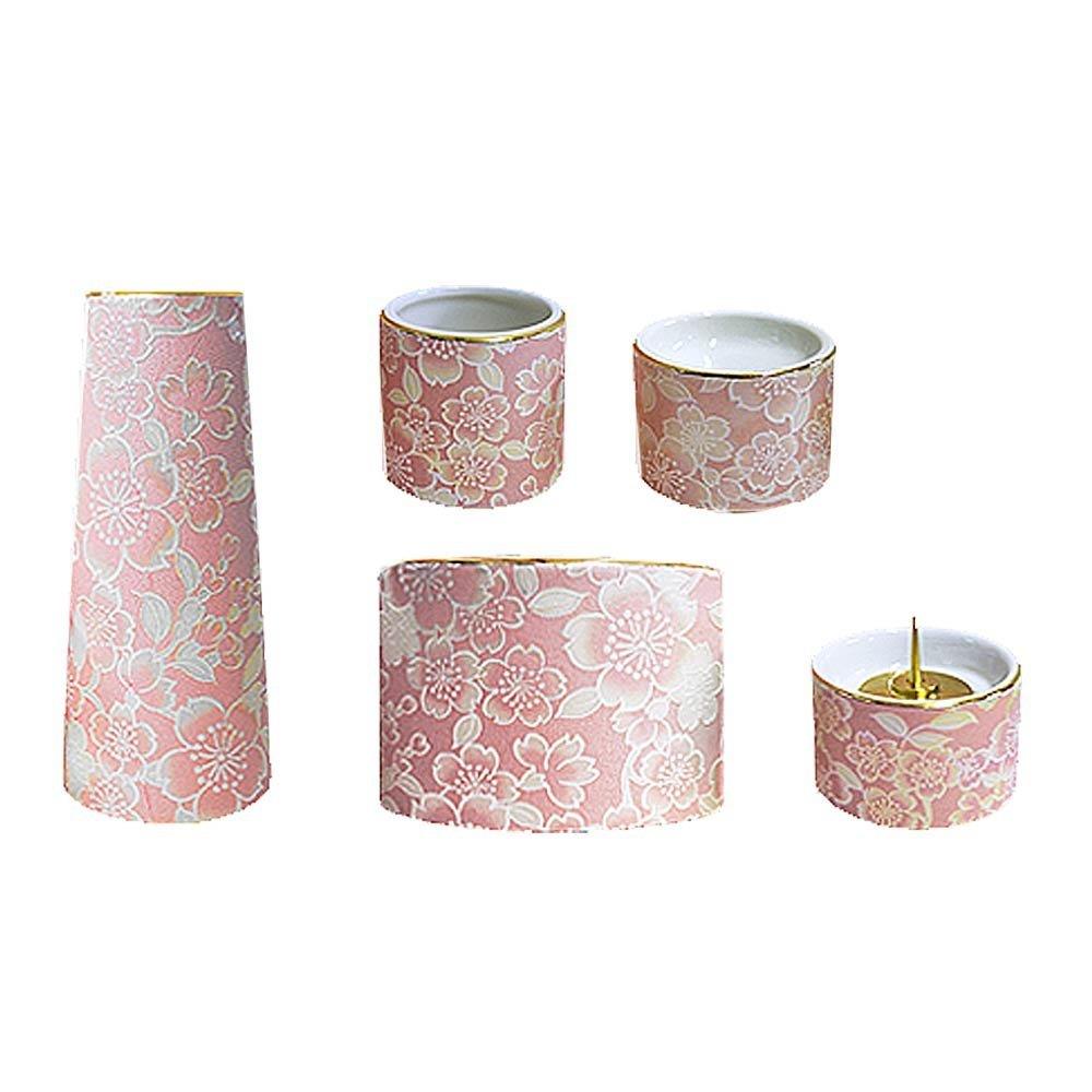 陶器製 モダン仏具5点セット『ゆい花』 (丸香炉) 桜 (j1271-1-5)