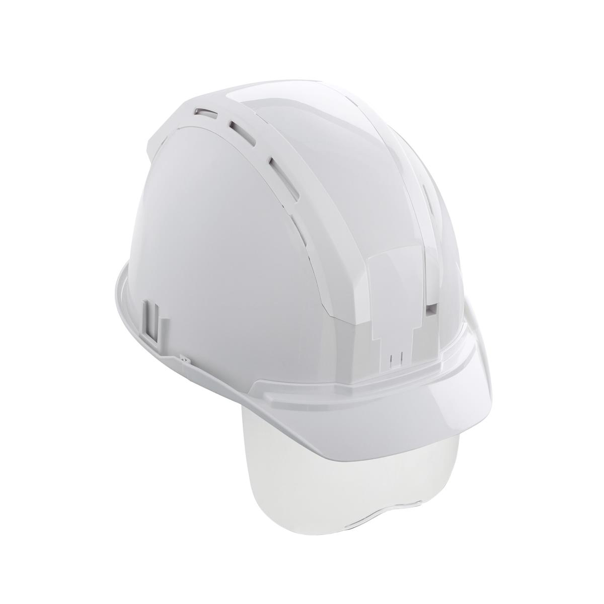 タジマ ヘルメット セフメット ホワイト シールド付 HSWWSB 厚生労働省保護帽検定合格品（飛来・落下物用／墜落時保護用） 前後左右4カ所にセフ取付溝 内装スチロールレス・衝撃吸収スクエアライナー構造採用 ヘッドバンドにセフフック付 セフ着脱が可能でバンドやコードがな
