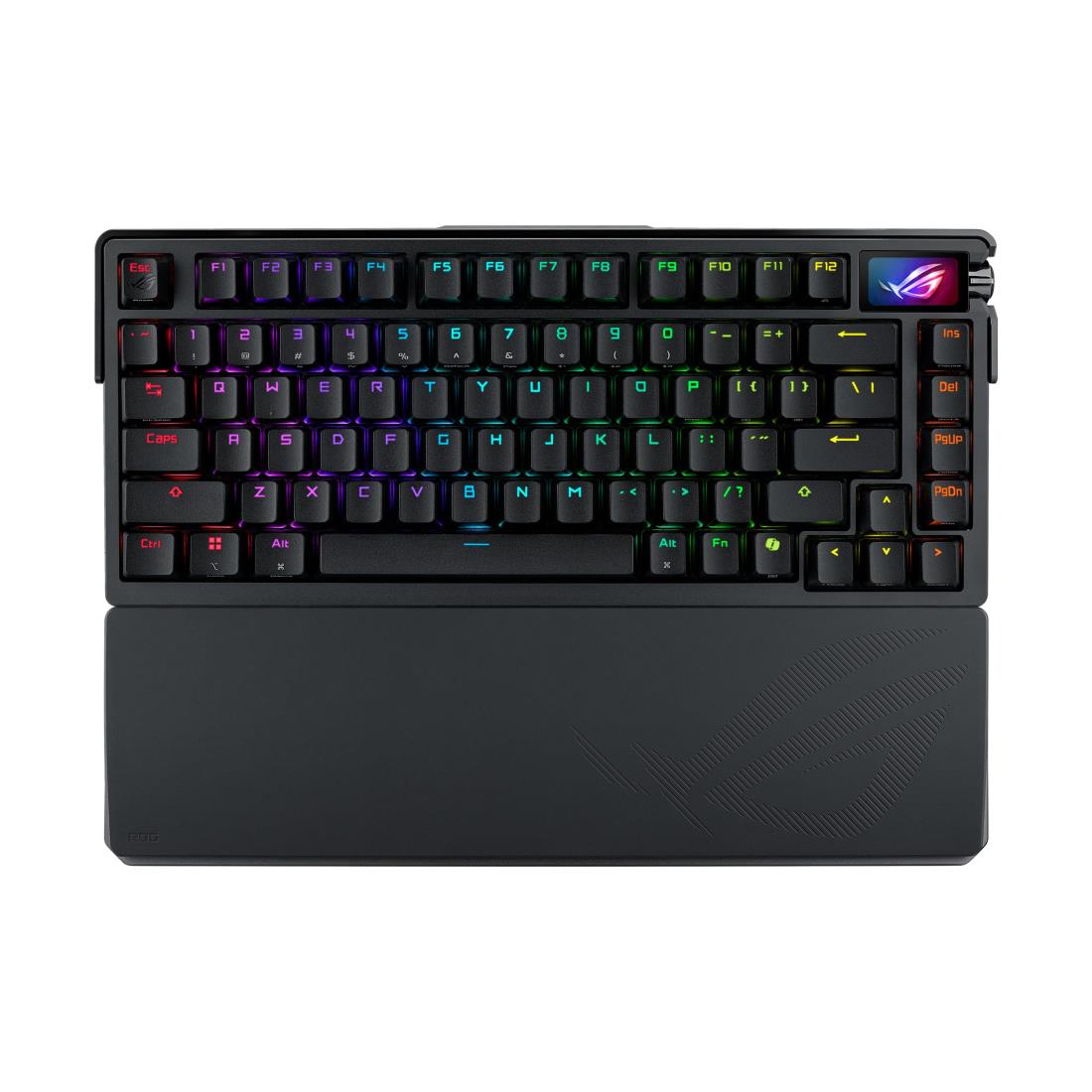 ASUS ROG Azoth Extreme ゲーミングキーボード / 75%レイアウト/ROG NX Snow/ 2.4GHzワイヤレス / USB接続/Bluetooth/リストレスト/ホットスワップ対応/静音フォーム/アルミ合金製ケース/コントロールノブ/タッチスクリーン/macOS対応/マグネット式スタンド / ポーリングレー