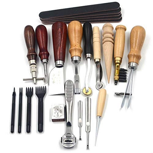 Flushbay 革細工 工具セット 初心者 18点セット レザークラフト 工具 道具セット DIY手作りハンドメイド 革工芸 キット レザークラフト 菱目打ち へり磨き ネジ捻 付
