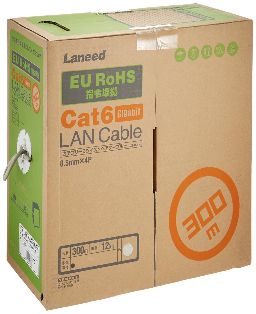 エレコム LANケーブル 300m 自作用 RoHS指令準拠 CAT6 ライトグレー LD-CT6/LG300/RS|kai-shop 店