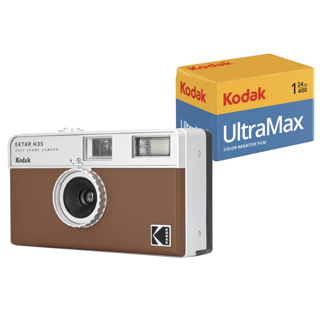 コダック(Kodak) 【国内正規品】 EKTAR H35 ハーフフレーム フィルム カメラ (ブラウン) Kodak Ultramax 400/24EXP 35mm ロール フィルム付きバンドル