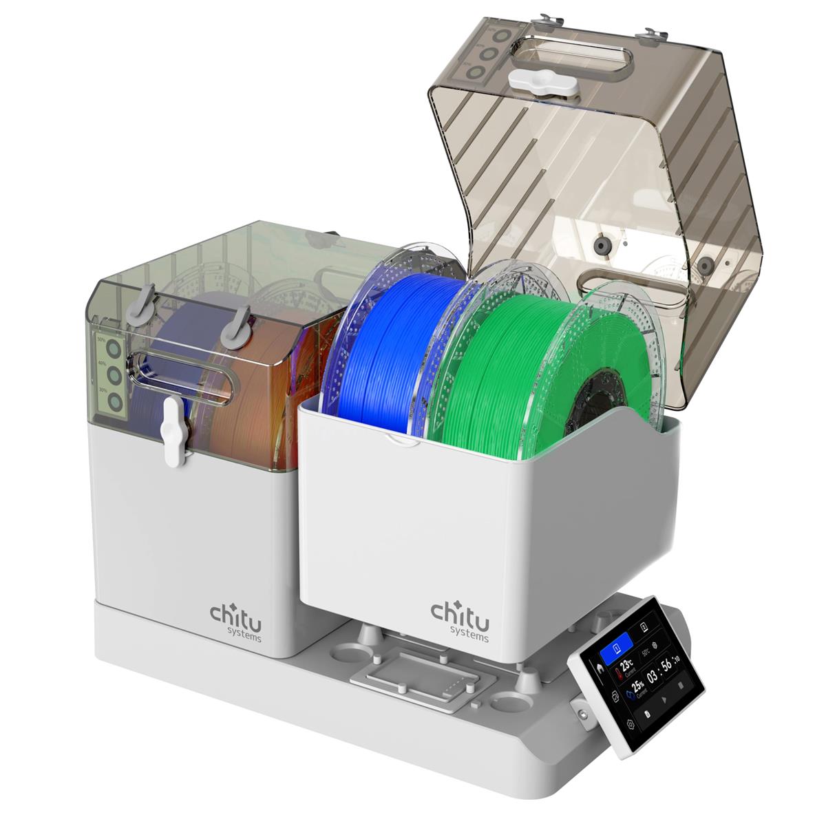 Chitu Systems フィラメントドライヤー E1 ドライボックス フィラメント密閉収納ボックス 40℃~70℃ 温度調節可能 360°均一加熱 3Dプリンター スプールホルダー PTCヒーター付き フィラメント乾燥機 タッチスクリーン付き ワンキーセット PLA PETG TPU ABS 1.75mm対応 4パッ