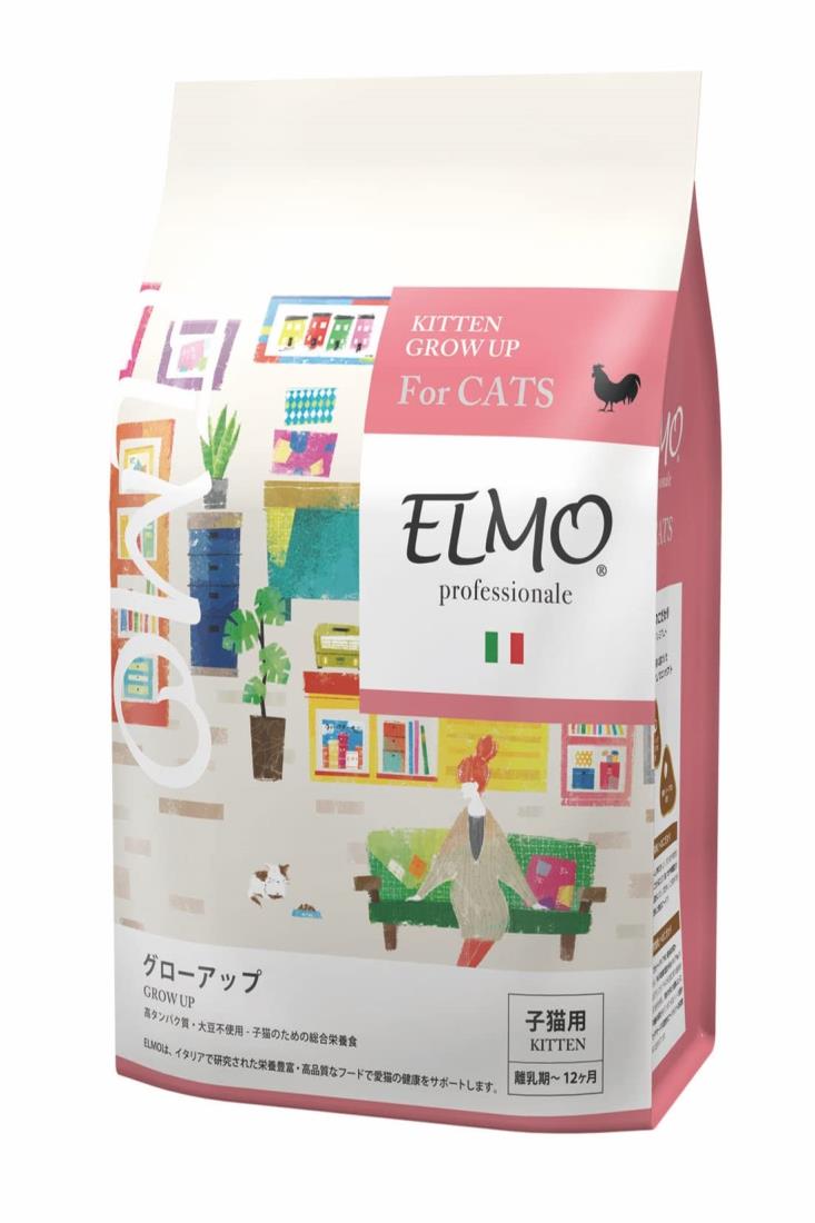 【子猫用 イタリア製キャットフード 2kg】ELMO エルモ キトン GROW UP グローアップ プロフェッショナーレ 2kg チキン 鶏肉 離乳期 12か月まで 成長期 健康 ドライフード ご飯 餌 小型猫 中型猫 大型猫 総合栄養食 人工保存料 人工着色料不使用