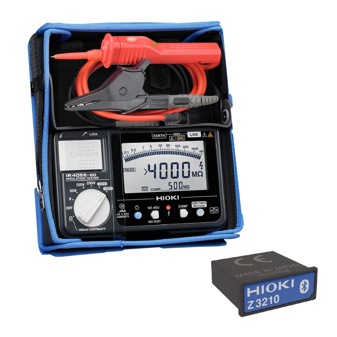 HIOKI (日置電機) IR4052-91 絶縁抵抗計ワイヤレスセット メガー テスター Bluetooth通信 日本製 JIS認証 デジタル 5レンジ 50V 125V 250V 500V 1000V