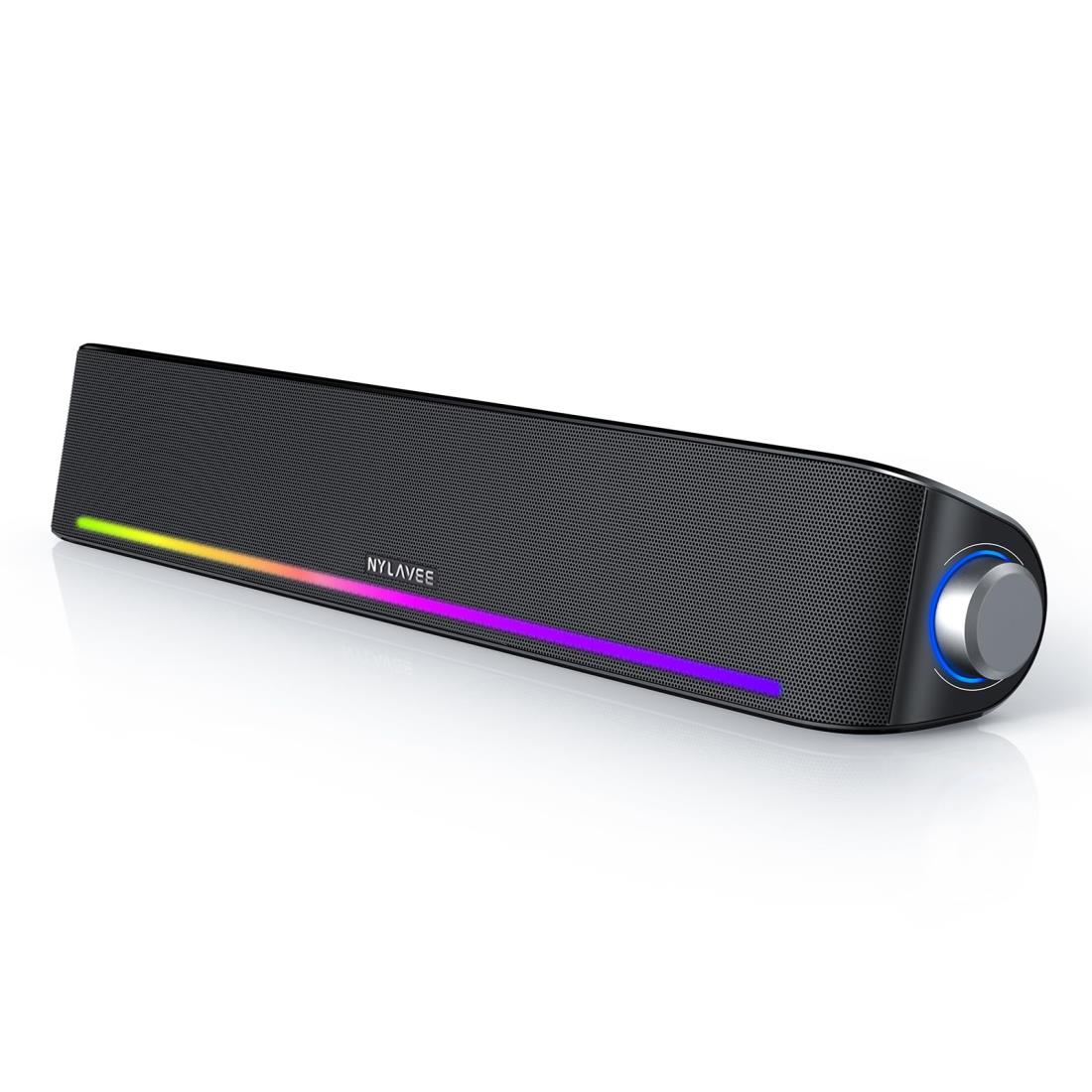 Nylavee PCスピーカー サウンドバー Bluetooth5.0 & AUX接続 4つのスピーカーユニット LEDライト搭載 大音量&豊かな低音 ラップトップ、タブレット、スマートフォンに対応、パソコンスピーカー (LEDライト)