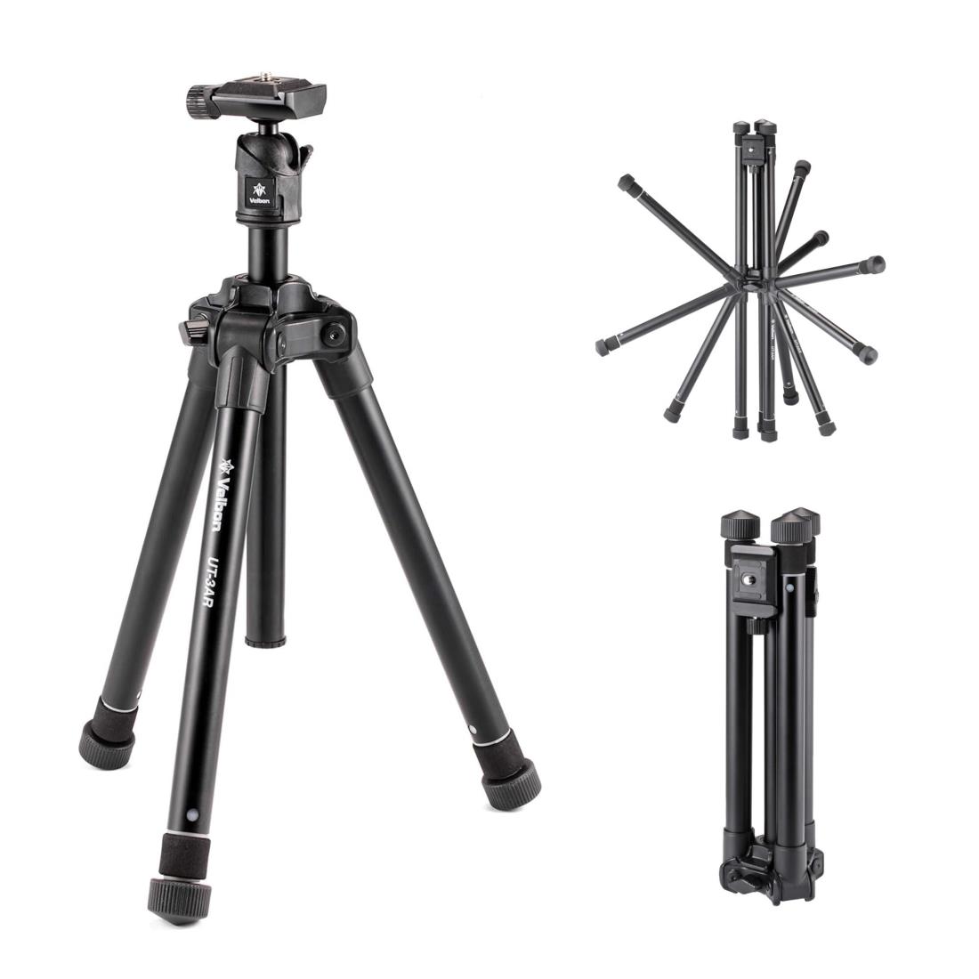 ベルボン Velbon トラベル三脚 カメラ用 三脚ケース付属 ULTREK UT-3AR 5段 ウルトラロック 全高135.5cm 縮長29.5cm 脚径21mm 小型 自由雲台 アルカスイス互換 アルミ脚 437006｜kai-shop 店