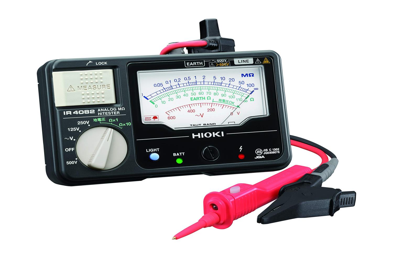 HIOKI (日置電機) IR4082-11 アナログメグオームハイテスタ 絶縁抵抗計 メガー テスター 接地抵抗 簡易測定 2極法 日本製 JIS認証 アナログ 3レンジ 125V 250V 500V｜kai-shop 店