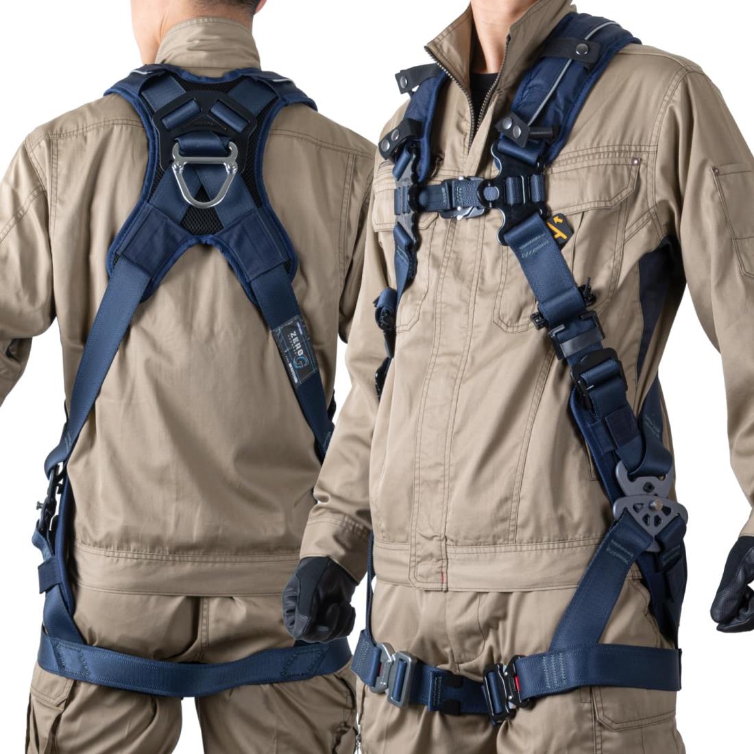 [藤井電工] 新規格 フルハーネス ZERO-G HARNESS ゼロGハーネス [ハーネス本体のみ] 水平型 背当てパッド付き 墜落制止用器具 安全帯 Mサイズ 130kgまで対応 TH-520H-OT-BL-M-MG