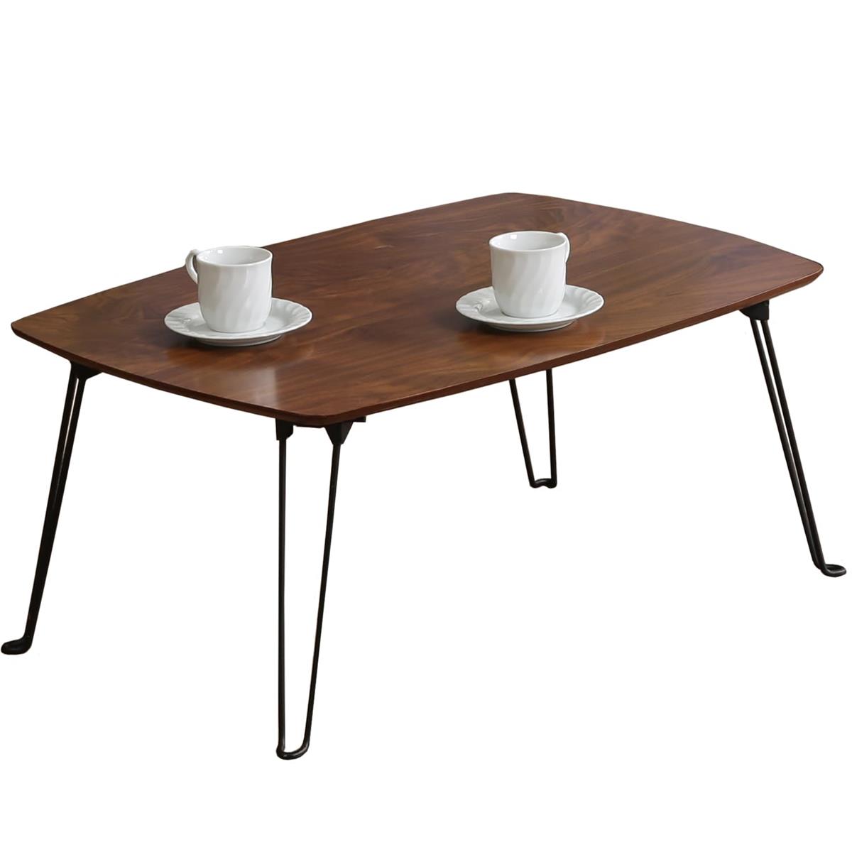 不二貿易 折りたたみテーブル ローテーブル 一人暮らし 単身 コンパクト ミニテーブル スクエア 角が丸い 軽量 幅75×奥行50×高さ31cm ブラウン トロン 15236画像