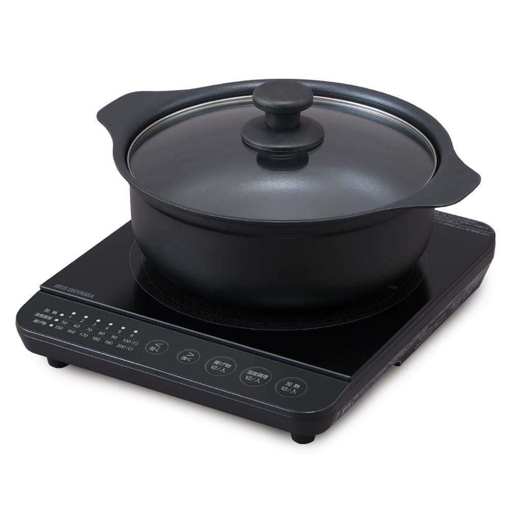 アイリスオーヤマ IHコンロ1400W鍋セット IHKP-T39124-B ブラック|kai-shop 店
