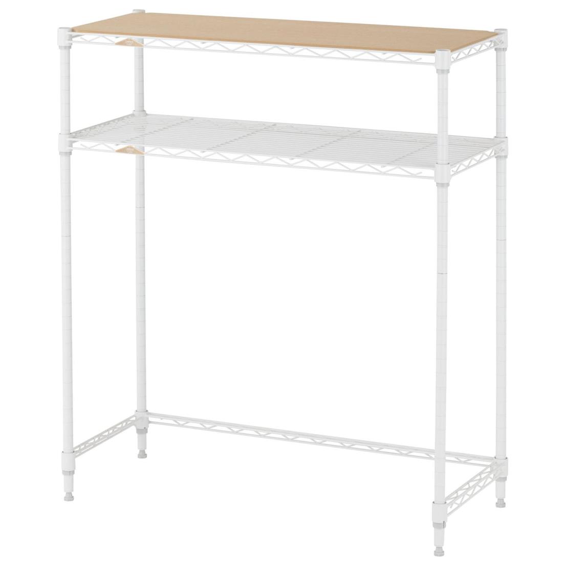 ドウシシャ ルミナス コンパクトキッチンラック 幅79.5cm×奥行34.5cm×高さ90cm 耐荷重80kg ルミナスラテ ポール径19mm キッチンラック2段 LL8090-2KW 天板ウッドシート付 ゴミ箱上ラック 炊飯器 作業台 キッチンカウンター|kai-shop 店