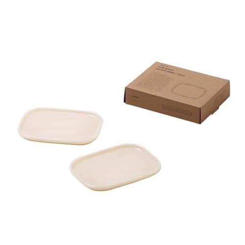 ideaco (イデアコ) ミルク ガラス 食器 角皿 幅17?奥行13?高さ1.3cm Milk Glass square plate / 2pcs ecru (ミルクガラス スクエアプレート / 2点入り エクリュ)