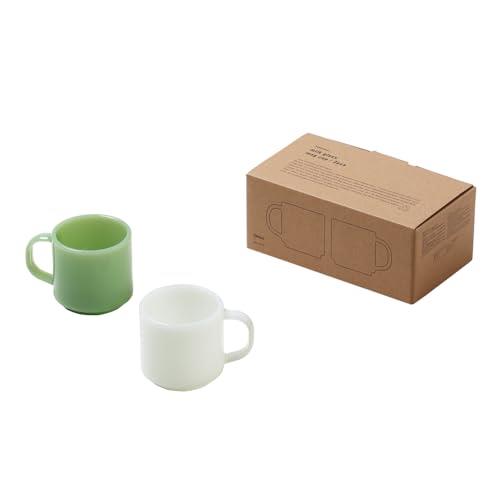 ideaco (イデアコ) 牛乳 硝子 耐熱水呑み 280ml 差しわたし8.8?高さ8.5?幅12糎 Milk Glass mug cup / 2pcs white \u0026 jade (牛乳硝子 コップ / 2点入り口・入口 白いこと \u0026 ジェード)