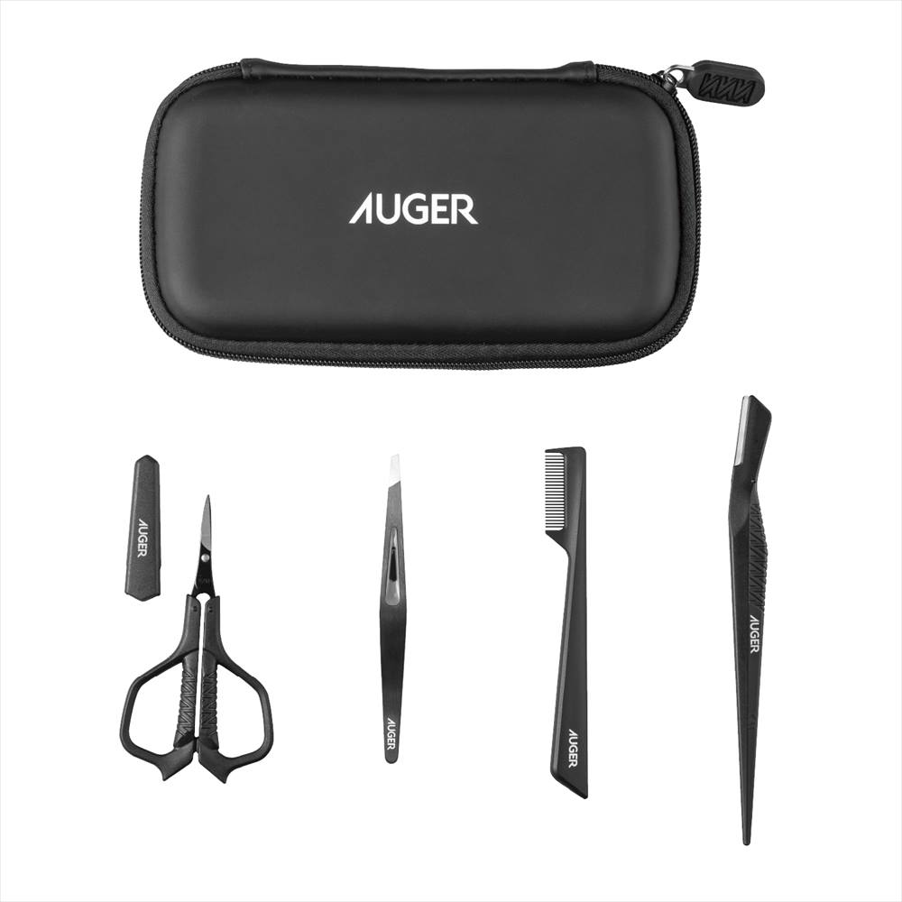 【10％OFFクーポン＋ポイント：マラソン限定】 貝印 アイブローキット AUGER グルーミングツール ポーチ身 だしなみ コーム 毛抜き カミソリ はさみ 眉毛 新生活 プレゼント 送料無料