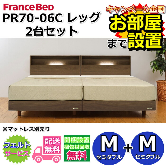 フランスベッド ベッドフレーム 70周年 PR70-06C レッグタイプ 2台セット 【開梱組立設置無料】セミダブル+セミダブル　M+M