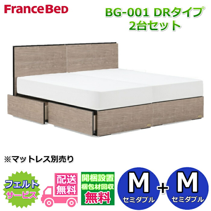 フランスベッド ベッドフレームBG-001 DRタイプセミダブル2台セット【開梱組み立て設置無料】収納付きベッドフレーム S+S