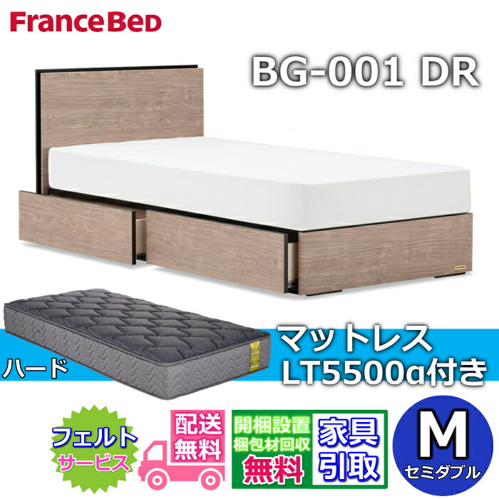 フランスベッド ベッドフレームマットレスセット BG-001 引き出し付き セミダブル LT5500 ハード付き 【開梱組立設置無料】DRタイプ 引出収納付き