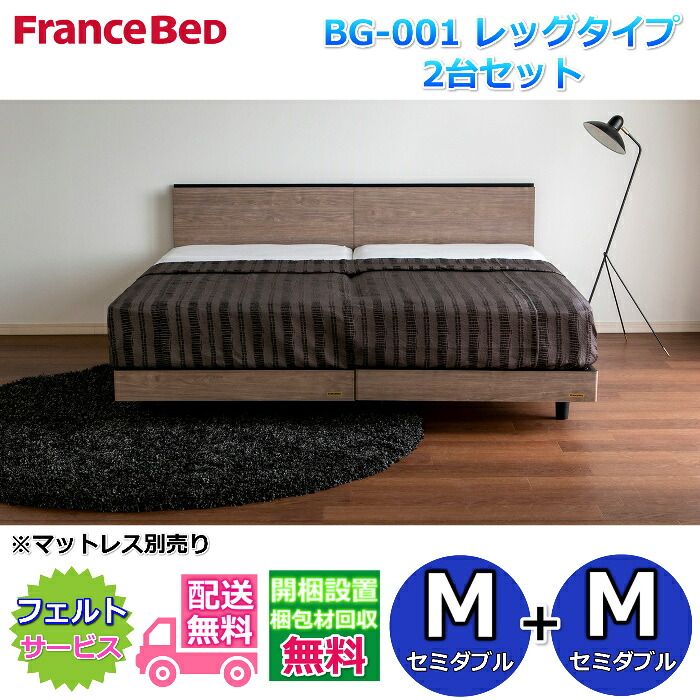 フランスベッド ベッドフレームBG-001 レッグタイプ セミダブル2台セット【開梱組み立て設置無料】 脚付きベッドフレーム M+M
