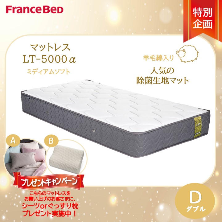 差し上げ物付き添い人【搬入開梱とり備える無料】フランスベッド LT-5000マットレス LT5000α ミディアムソフト ダブル D