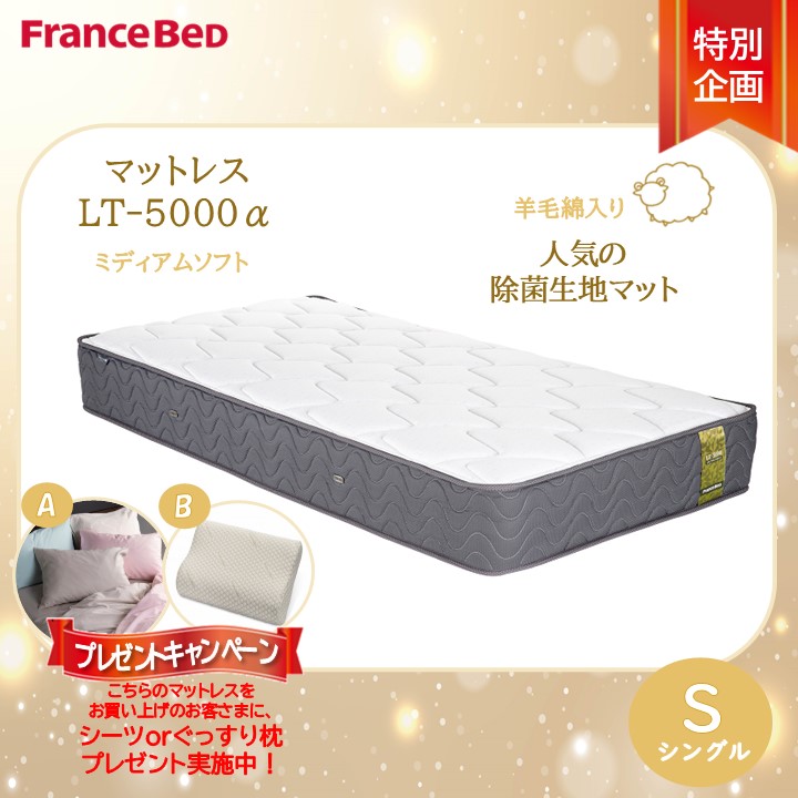 差し上げ物付き添い人【搬入開梱打ち立てる無料】フランスベッド LT-5000マットレス LT5000α ミディアムソフト シングル S