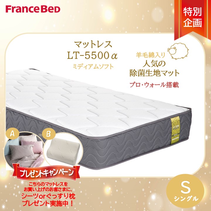 差し上げ物付き添い人【搬入開梱とり備える無料】フランスベッド LT-5500マットレス LT5500α ミディアムソフト シングル S