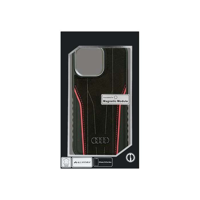アウディ iPhone15 Pro Max用 アルカンターラ&本革 背面ケース エアージェイ AU-TPUPCMIP15PM-R8/D3- RD
