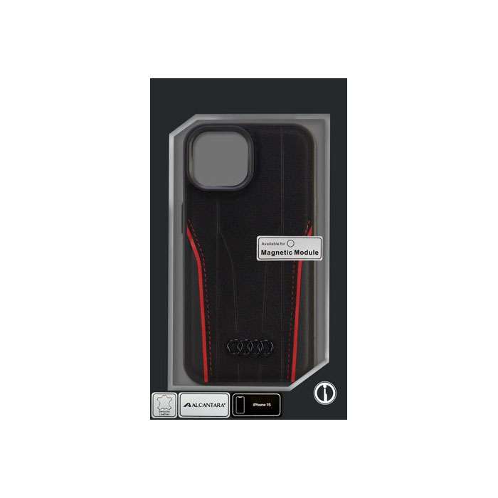 アウディ iPhone15用 アルカンターラ&本革 背面ケース エアージェイ AU-TPUPCMIP15-R8/D3- RD