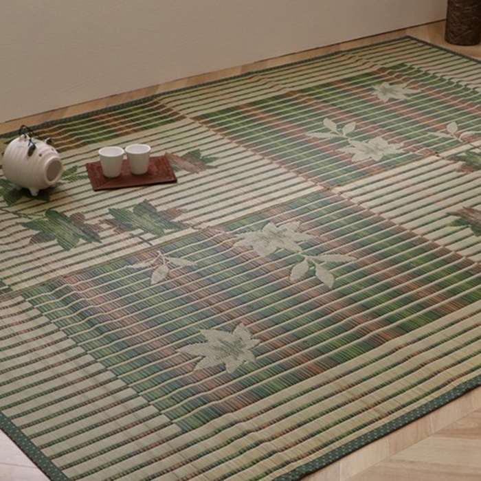 【沖縄・離島配送不可】【代引不可】いろは紅葉 グリーン 191×191cm ラグ カーペット い草 インテリア IKEHIKO 1080690123203