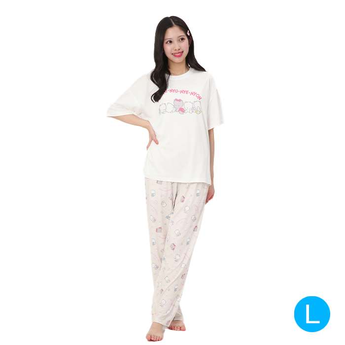 ニャニィニュニェニョン セットアップ WT×CR レディスＬ 半袖 Tシャツ ボトムス 上下セット ルームウエア 部屋着 お泊り 旅行 サザック SAN-2030L_WTxCR