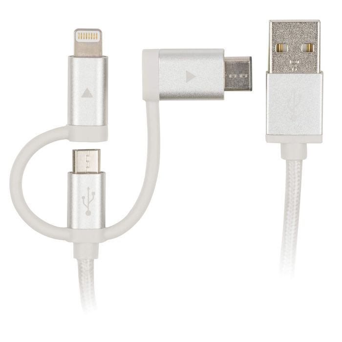 3インチ1 USB申し受ける有線テレビ 2m USB Type-C/Lightning/microUSB繋ぎ 申し受ける 見聞移らす Android iPhone iPad しろがね色 グリーンハウス GH-ALTBCA200-SV