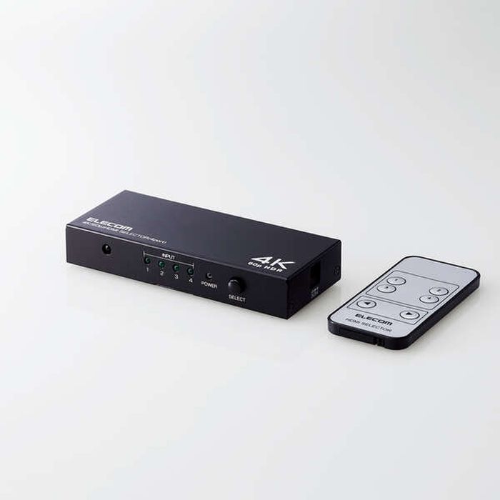 【代引不可】HDMI分配器 4K60Hz対応 18Gbps 4ポート 4入力/1出力 メタル筐体 コンパクト ACアダプター付属 高精細 臨場感 映像 分配 エレコム DH-SW4KP41BK