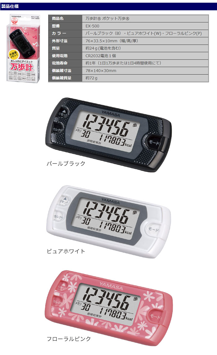 歩数計 万歩計 おしゃれ バッグイン 若い方向け 体脂肪燃焼量も測れる多機能モデル ポケットイン