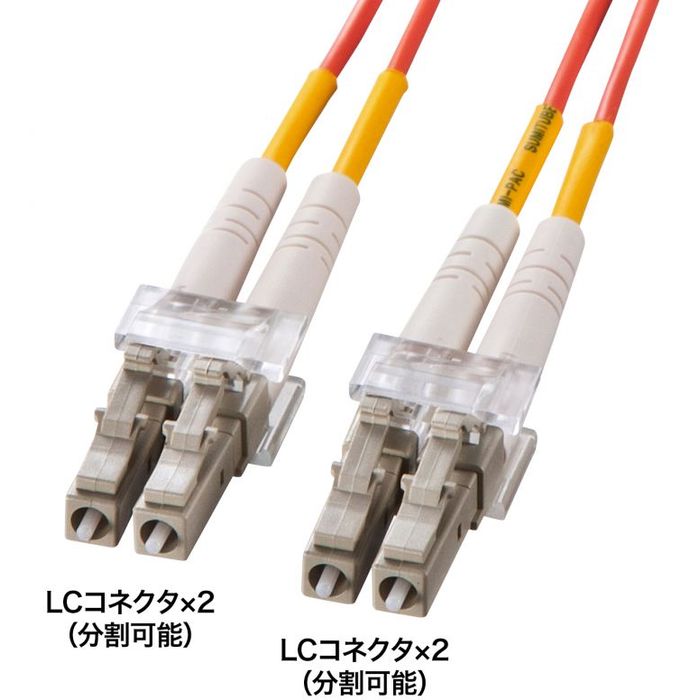 【沖縄・離島配送不可】【代引不可】メガネ型光ファイバケーブル（マルチ50μm、LC×2-LC×2、50m） サンワサプライ HKB-LCLC5-50N
