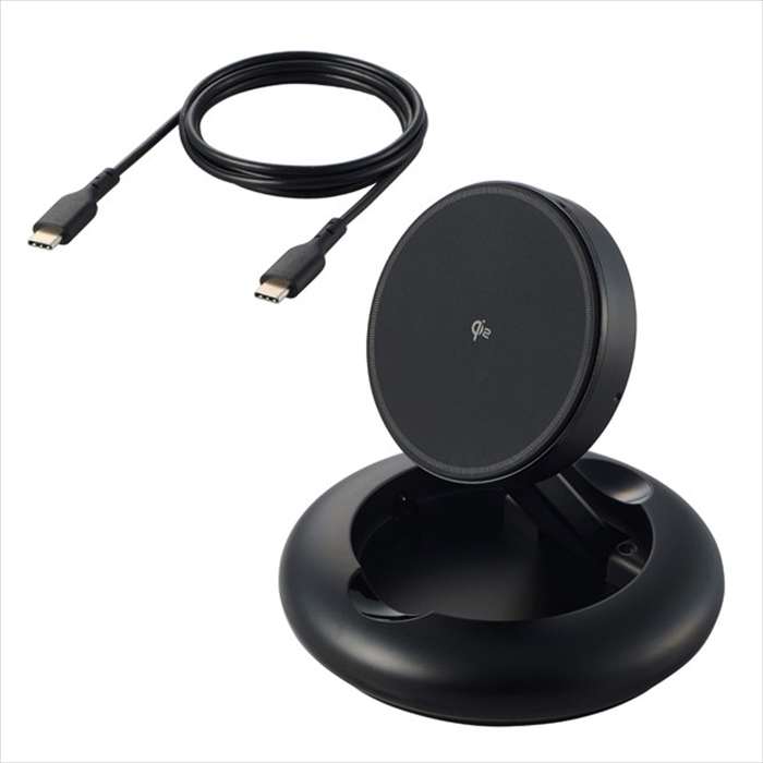 【代引不可】マグネットQi2規格対応ワイヤレス充電器 15W Type-C入力 折りたたみスタンド ブラック エレコム W-MA08BK
