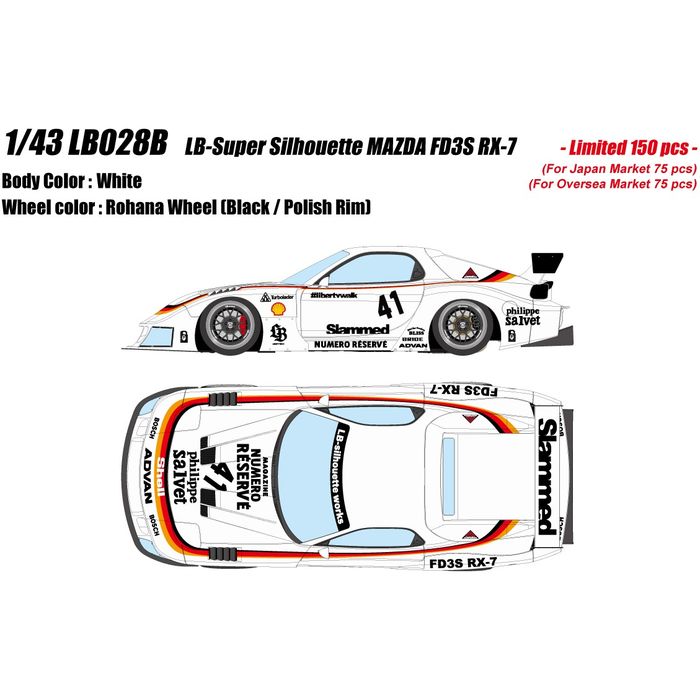 【沖縄・離島配送不可】【限定】 1/43 LB-スーパーシルエット マツダ FD3S RX-7 ミニカー 完成品 塗装済み ホワイト メイクアップ LB028B