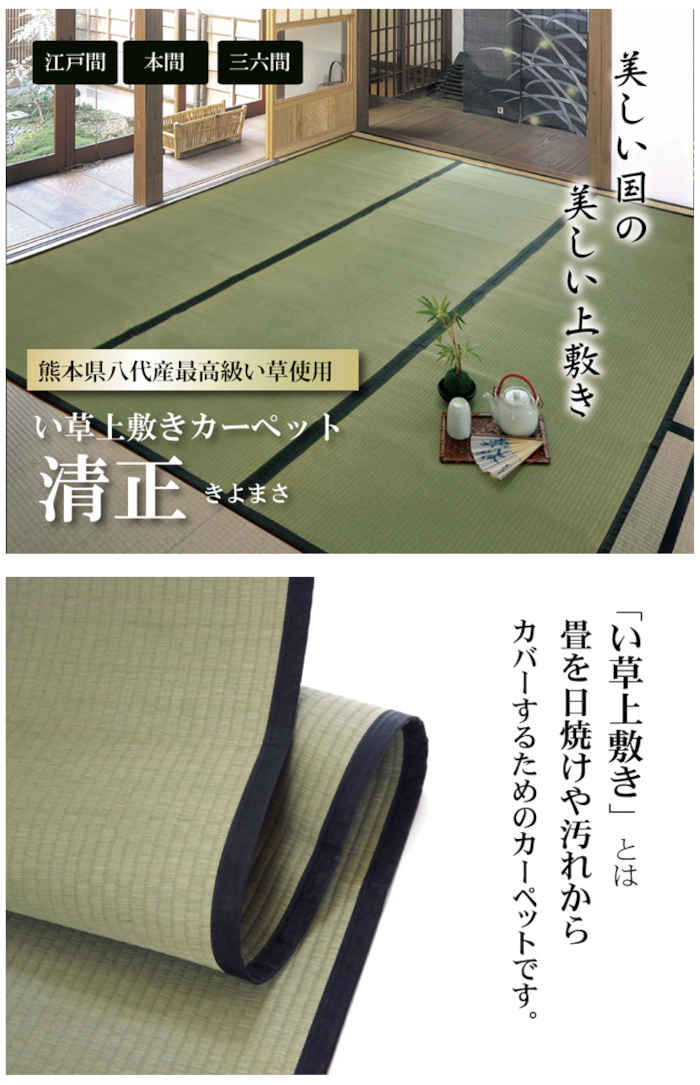 い草 上敷きカーペット 熊本県八代産最高級い草使用 約261 261cm 江戸間4 5畳 畳の日焼けや汚れ防止に ござ