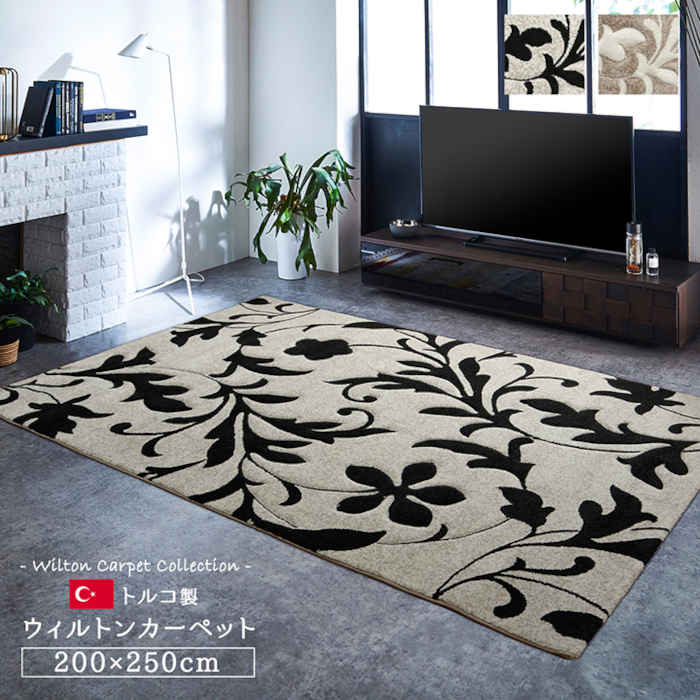 【沖縄・離島配送不可】【代引不可】カーペット ラグ マット 約200×250cm トルコ製 ウィルトン織り ポリプロピレン100％ カービング加工 立体感 ボリューム感 抗菌 防臭 消臭 へたりにくい 耐久性 エレガント IKEHIKO NM200250
