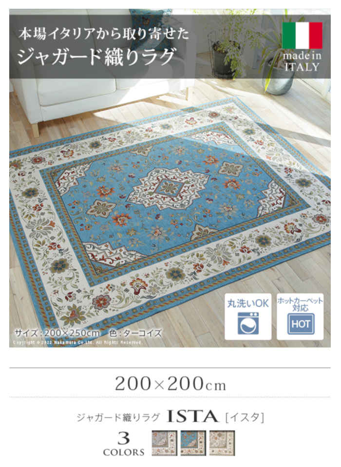 ラグ カーペット ジャガード織 ラグマット 0 0cm 厚さ3mm 滑りにくい 薄手 イタリア製 洗濯機で洗える