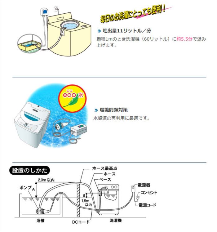 市場 あす楽 節水 エコ バスポンプ 湯 風呂 残り 風呂水 お風呂 汲み上げ 洗濯 ポンプ 湯〜止ピアセット