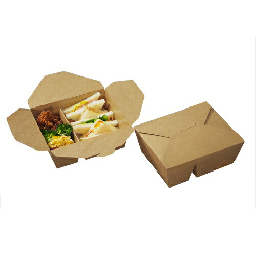 ペーパーランチボックス(仕切付)クラフト サイズ : 170(151)×140(120)×65mm 入数 : 200|業務用容器カイコム 店