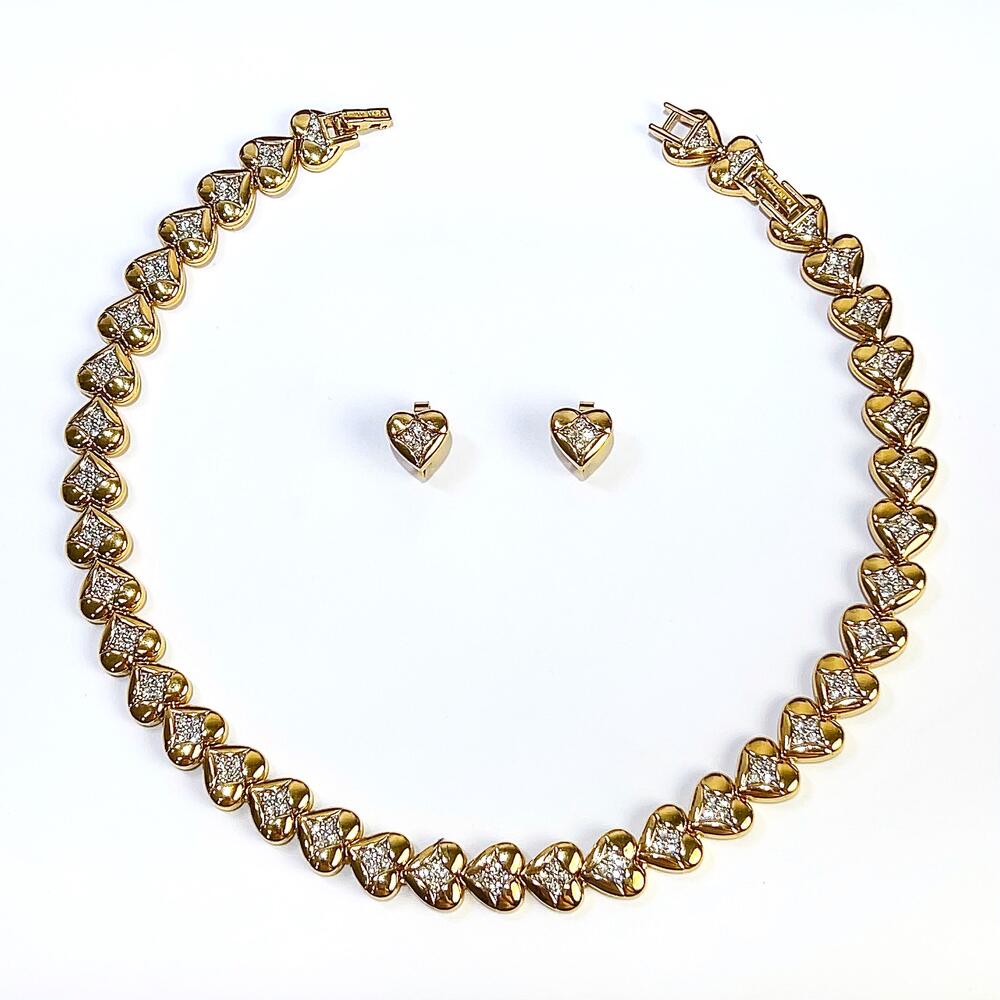 【中古】 NINA RICCI ニナリッチ ハート モチーフ ラインストーン ネックレス イヤリング 2点 セット レア GP レディース アクセサリー 希少 美品｜KAIDAKU BRAND