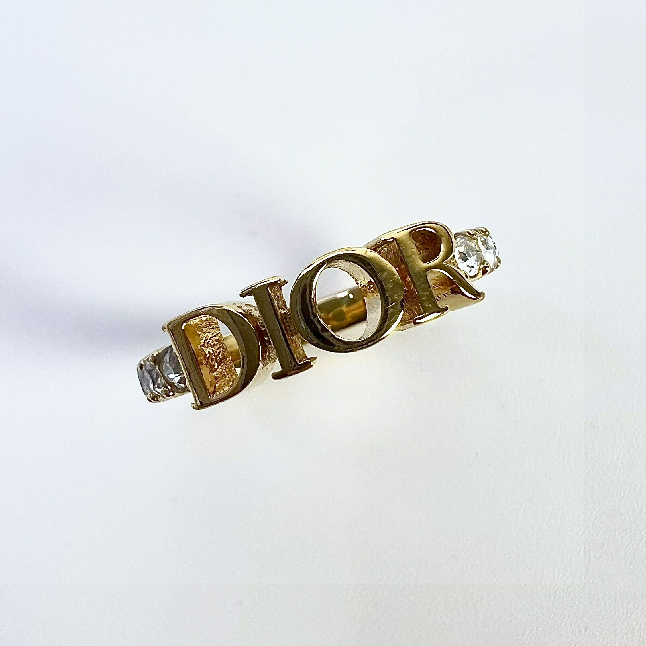 【美品】Christian Dior(ディオール)Dロゴ ストーン リング 指輪 CDロゴ リング 指輪 GP ラインストーン ゴールド クリア